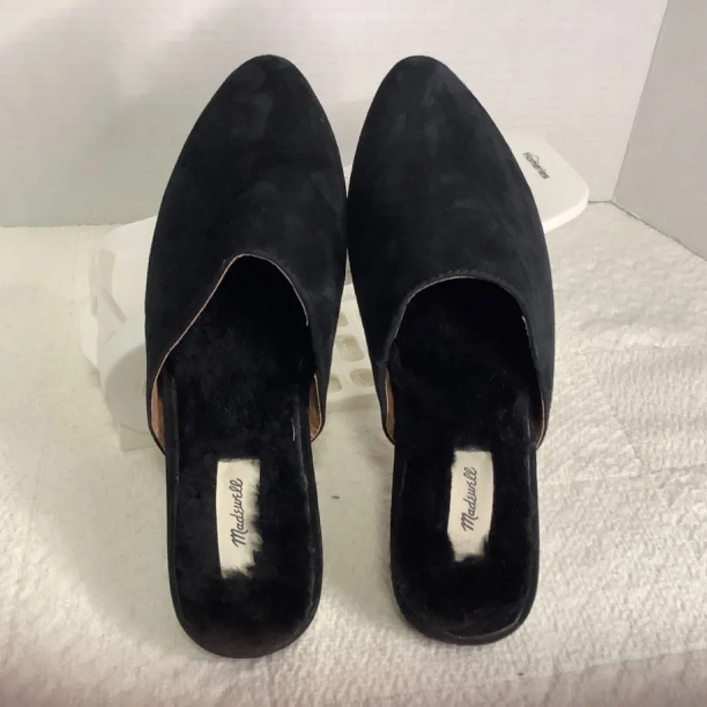 EUC Madewell mules fur leather slip on comfy‎ flats